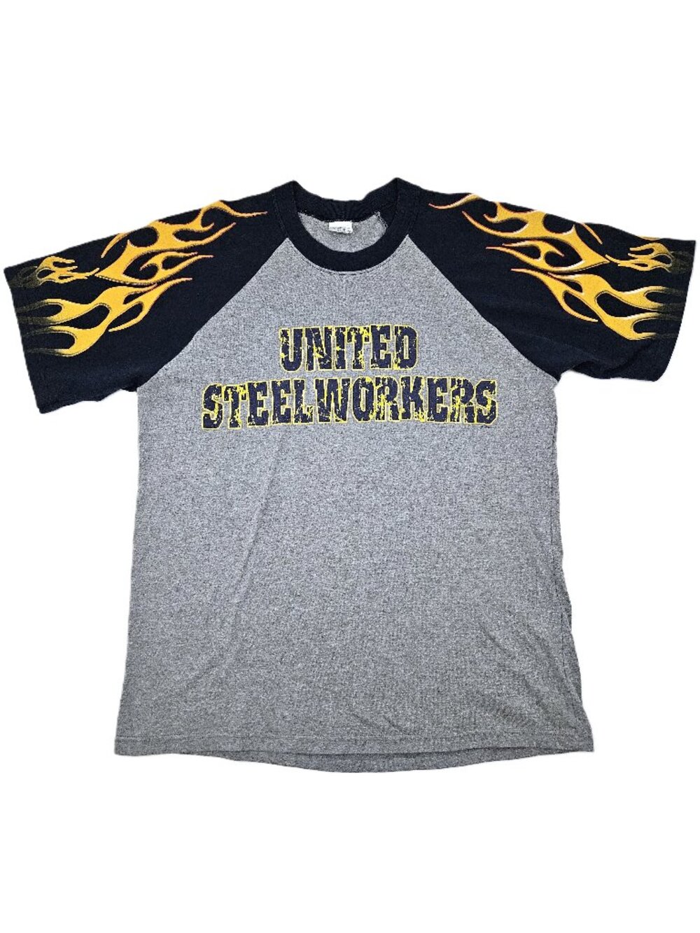 United Steelworkers Flame Sleeve t-shirt Large USW Union Made in USA Ironworkers